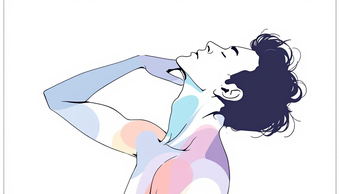 An illustration of neck and shoulder stretches to prevent tech neck.