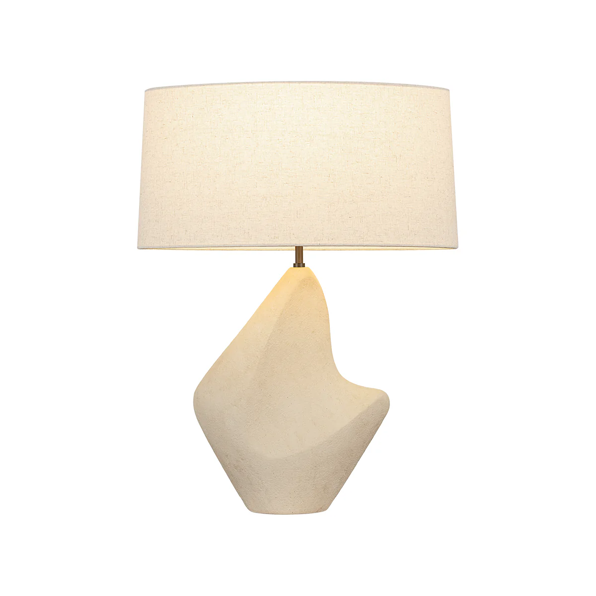 Huntly 1-Light Table Lamp with a sculptural ceramic base and fabric drum shade.