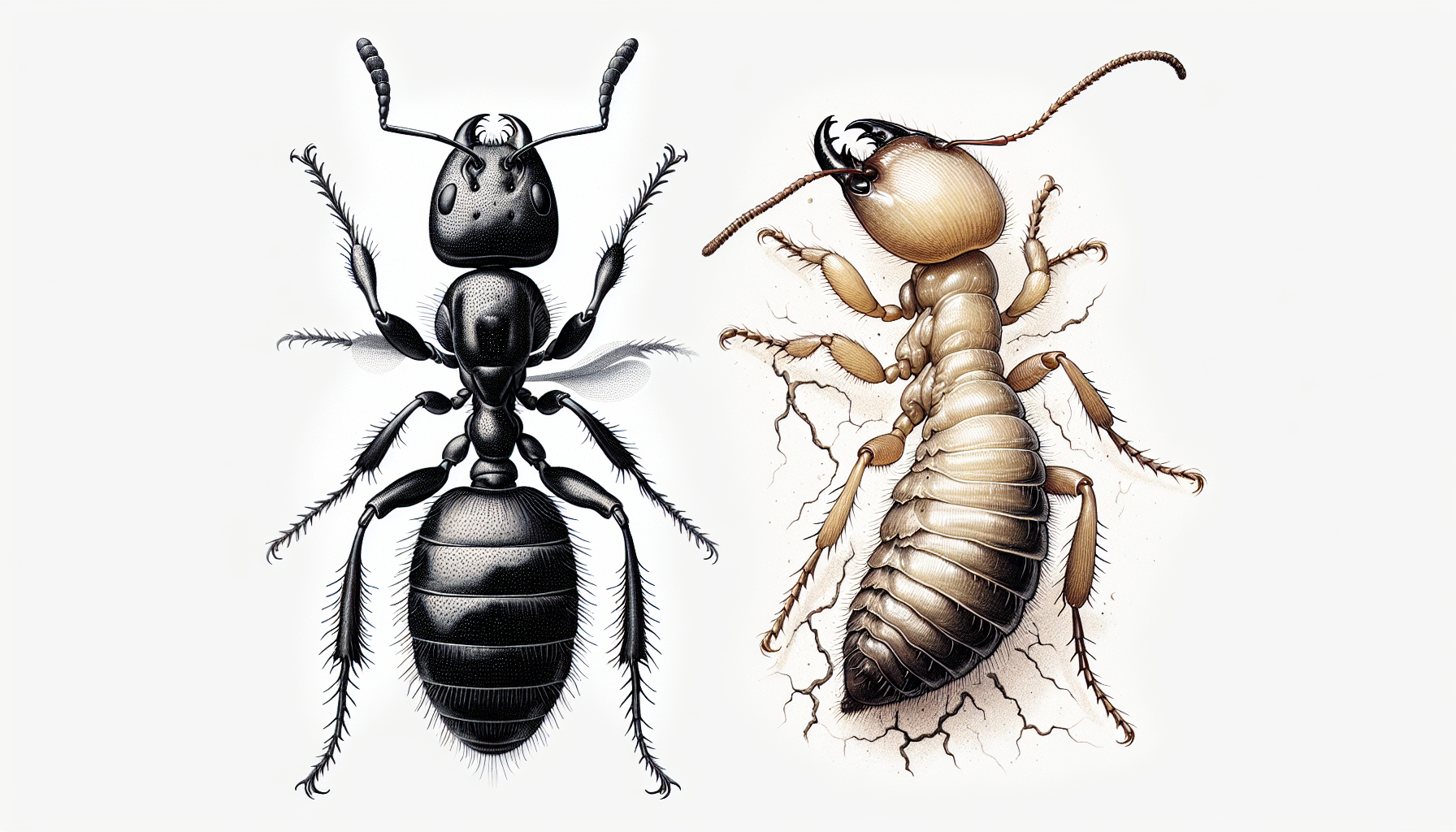 Illustration of carpenter ants and termites