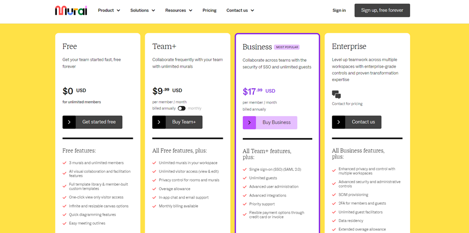 Mural's pricing page.