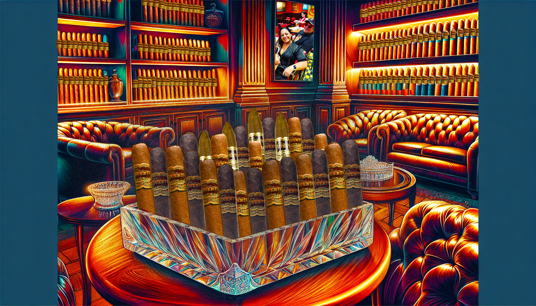 An illustration of various Arturo Fuente Casa Fuente cigars displayed elegantly.