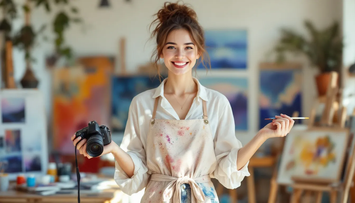A person exploring new hobbies like photography and painting.