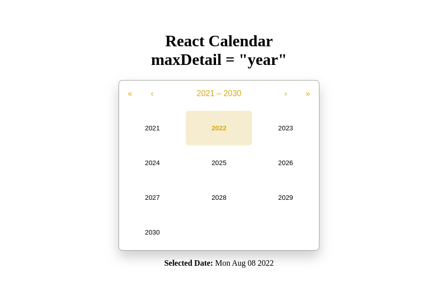 React Calendar with maxDetail year