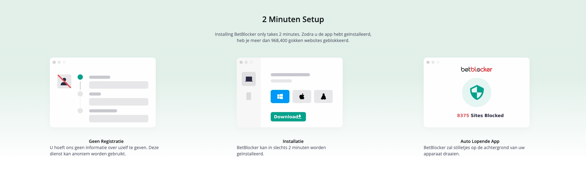 BetBlocker installatie in drie stappen zonder registratie en met automatische blokkering van goksites.