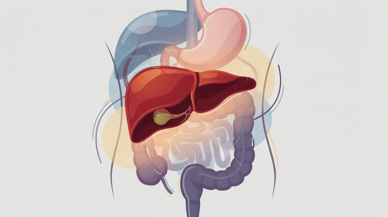 Die abstrakte Darstellung zeigt die menschliche Leber und das Verdauungssystem, wobei verschiedene Elemente wie Blut und Cannabinoide visuell miteinander verbunden sind. Diese Illustration könnte die Nachweisbarkeit von THC im Körper und dessen Abbauprozesse thematisieren, die für Drogentests und den Konsum von Cannabis relevant sind.