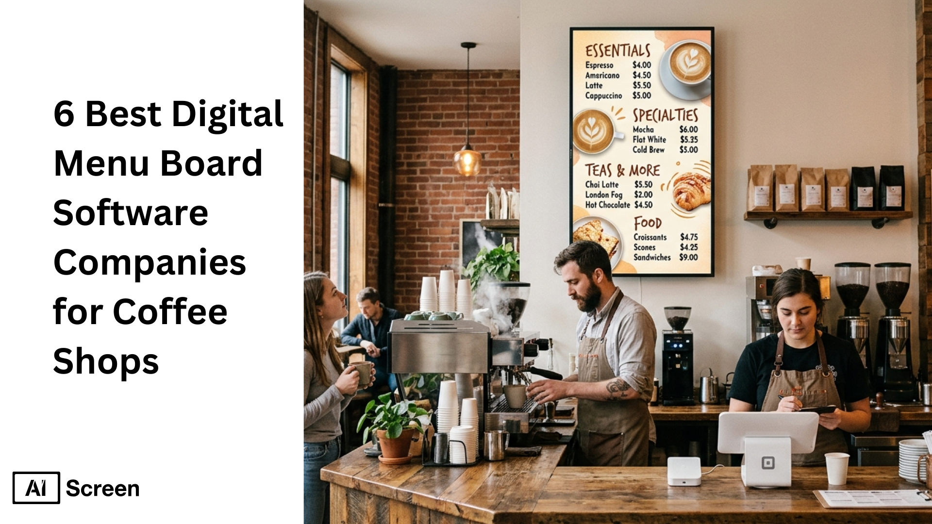 6 Best Digital Menu Board Software Companies for Coffee Shops 1 digital menu boards for coffee shops displaying menu items
