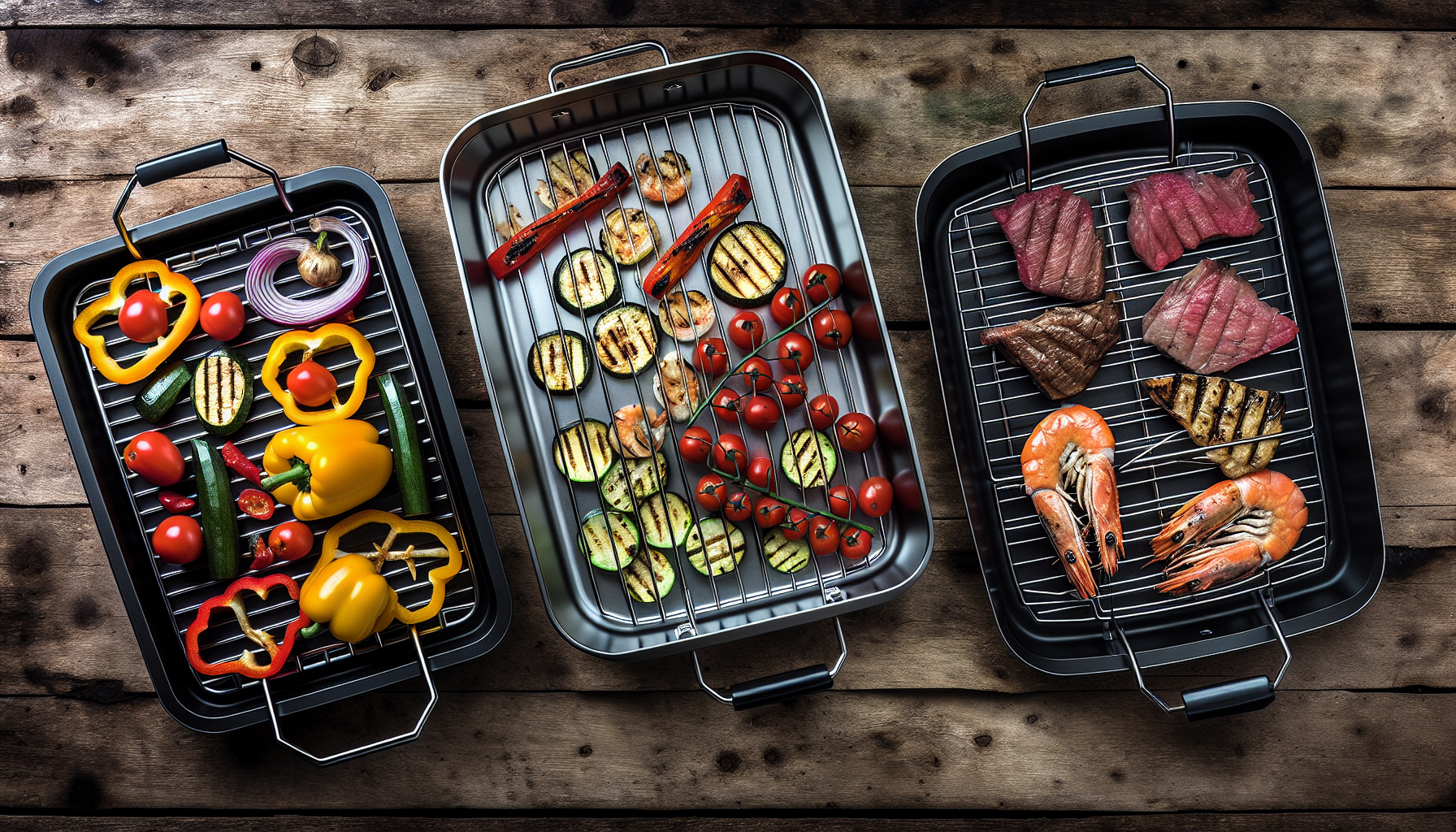 Assortment of grill trays for various grilling needs