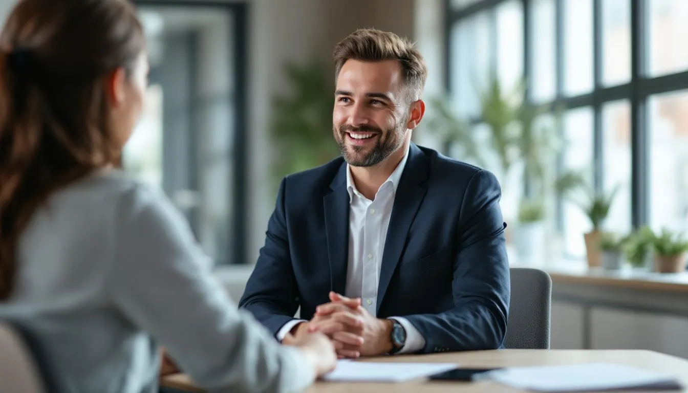 In a comfortable office setting, an HR professional engages in a supportive conversation with an employee, discussing the employee's health and wellbeing during a welfare meeting. The atmosphere is informal yet productive, aimed at addressing concerns and exploring support options for the employee's circumstances.