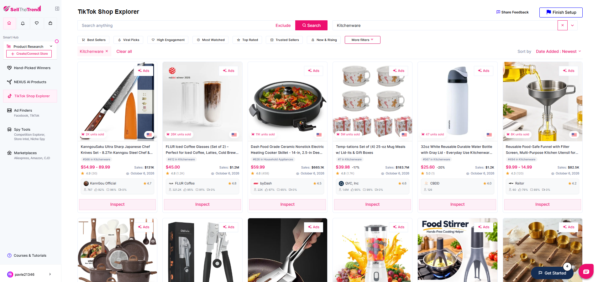 Kitchen products on Sell The Trend screenshot.