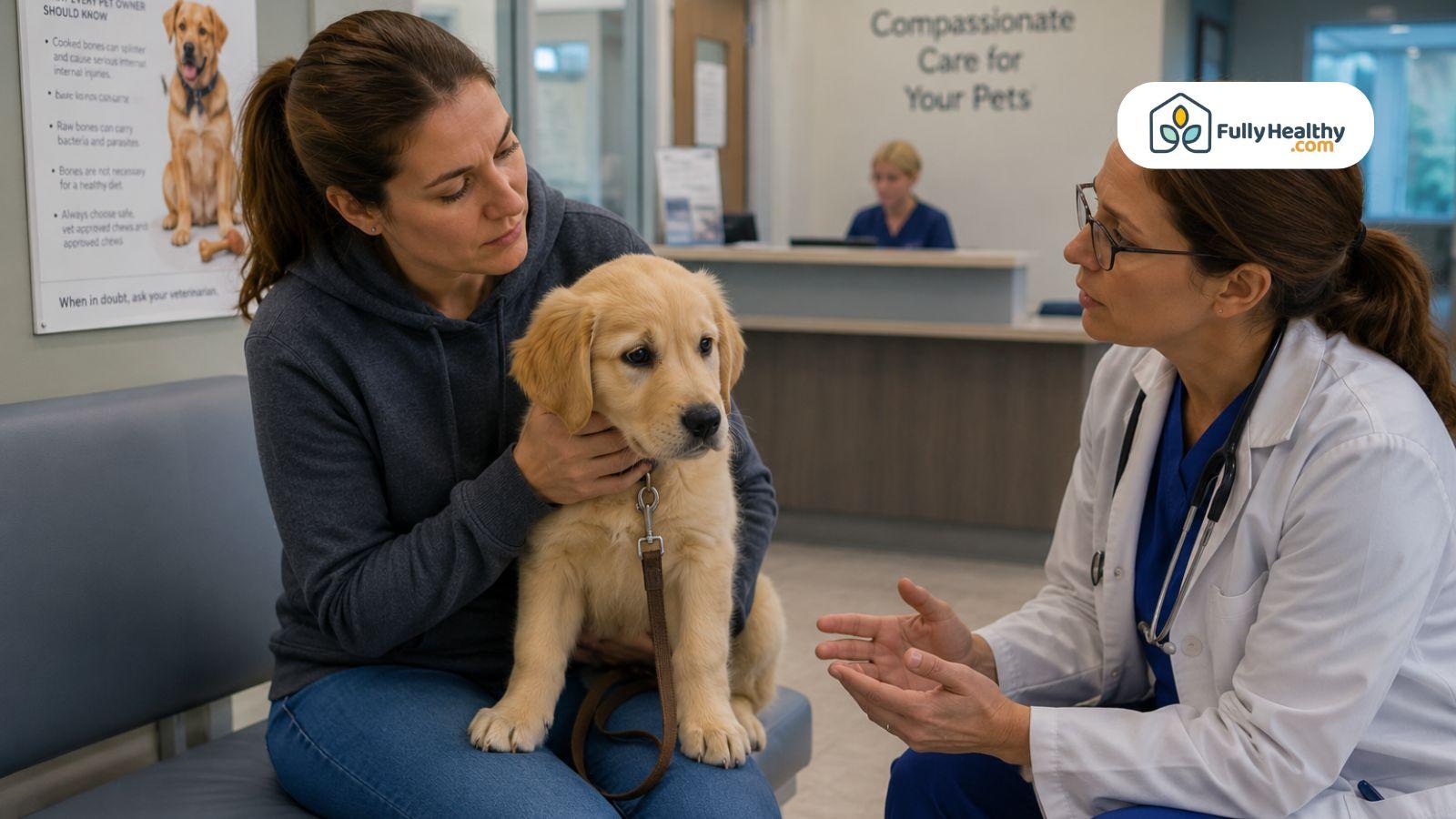 Veterinarian discussing puppy bone safety with concerned pet owner