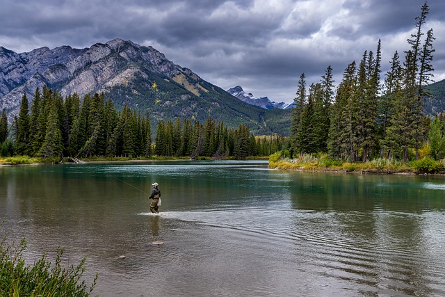 river, fishing, mountains