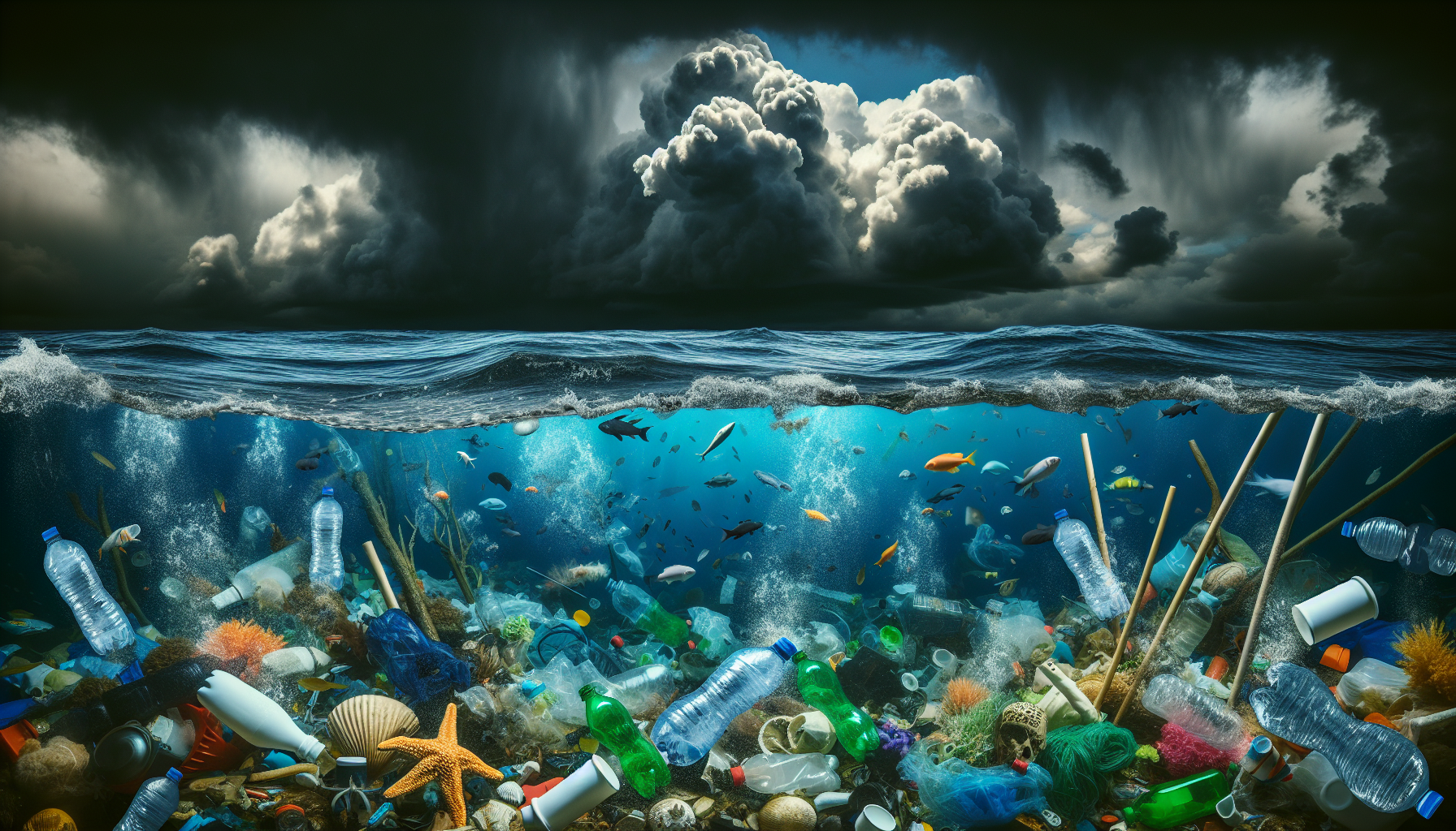 Marine litter polluting ocean waters