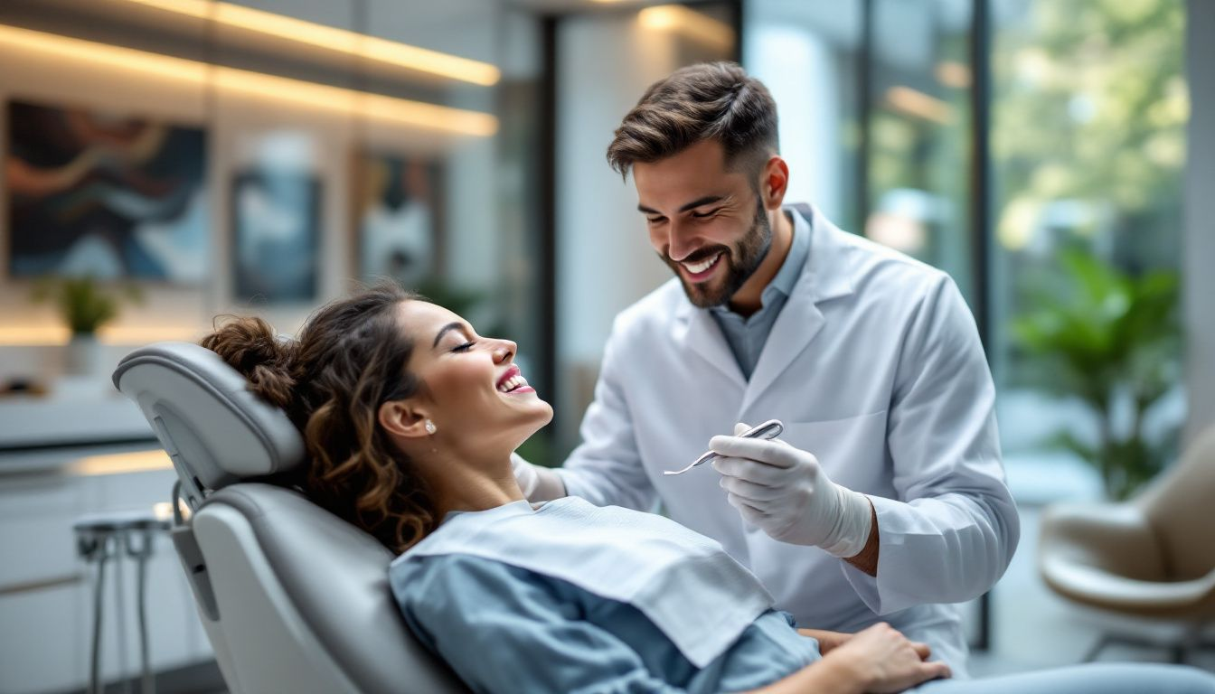 An image depicting a dentist performing a check-up on a patient to emphasize the importance of regular dental visits.