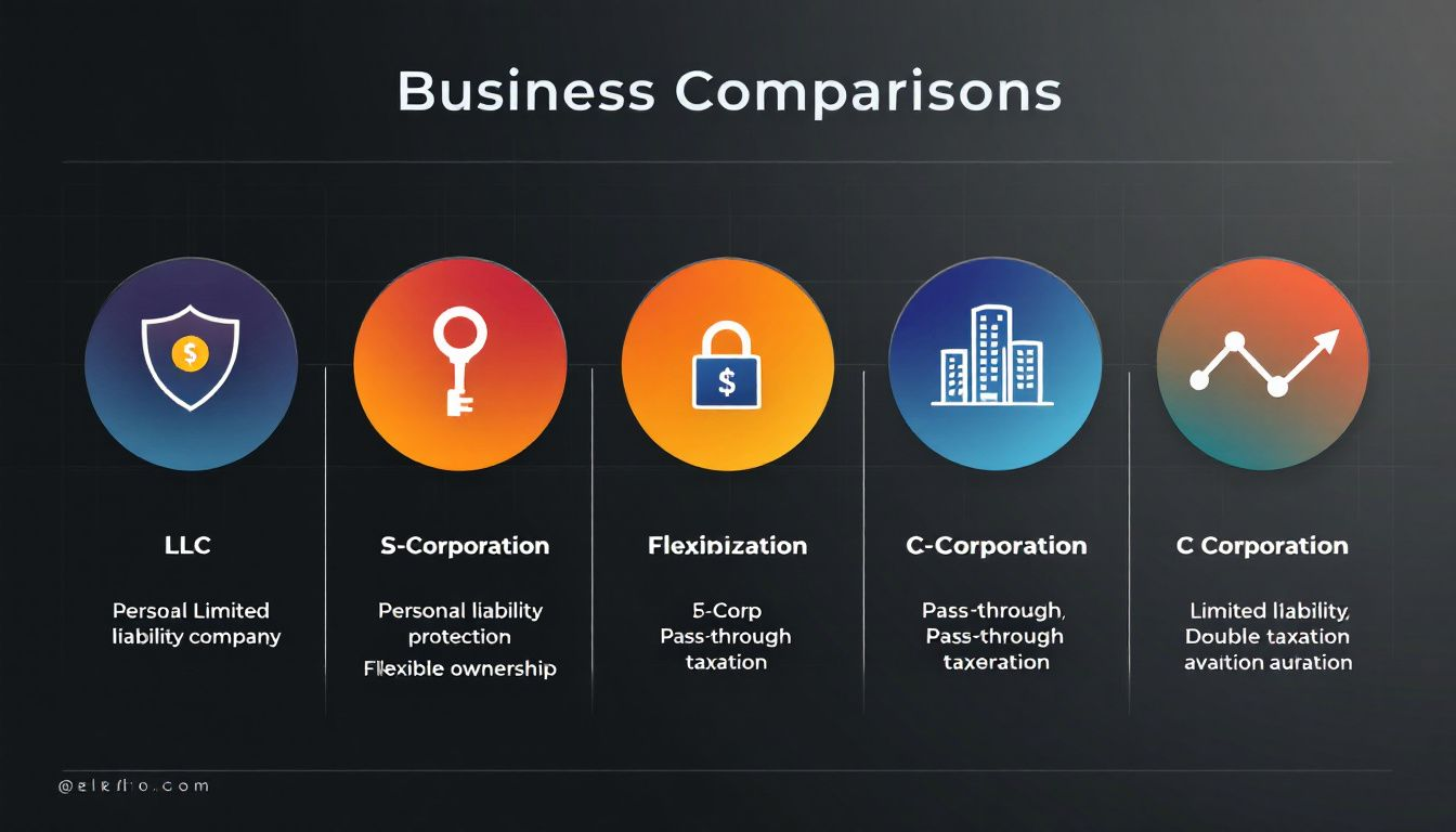 A comparison chart of LLCs with other business structures, showcasing key differences.