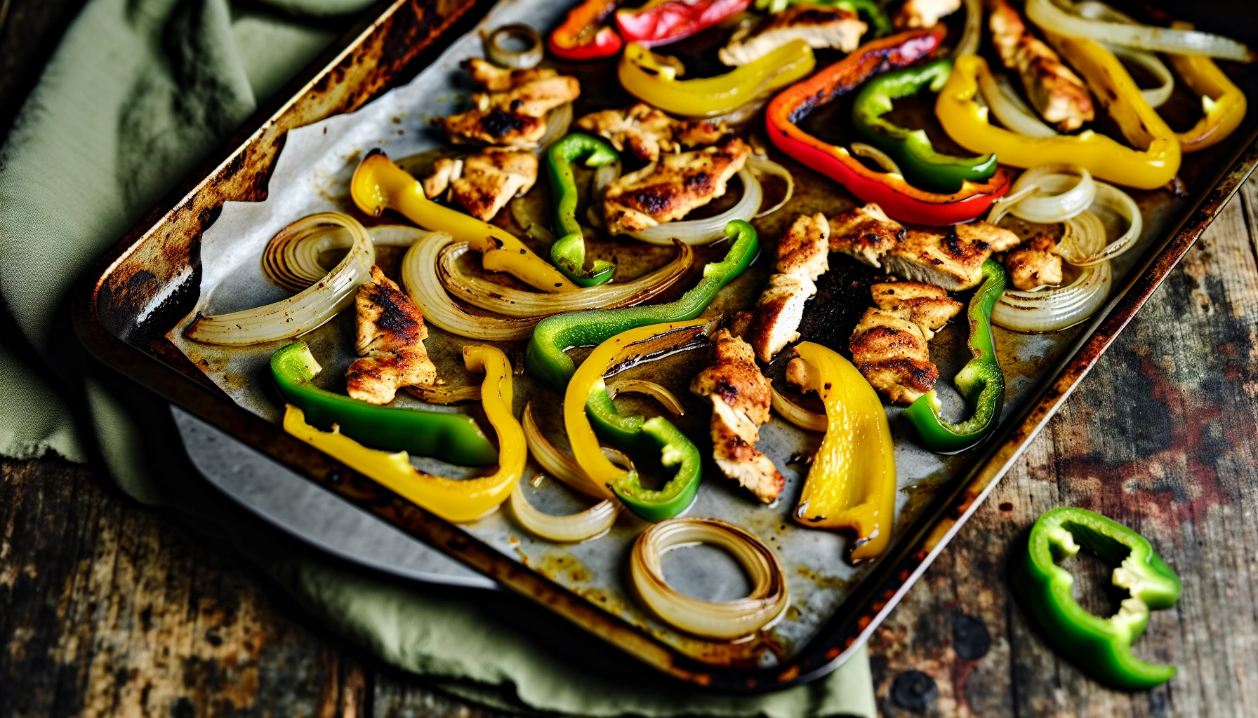 Sheet pan chicken fajitas with bell peppers and onions