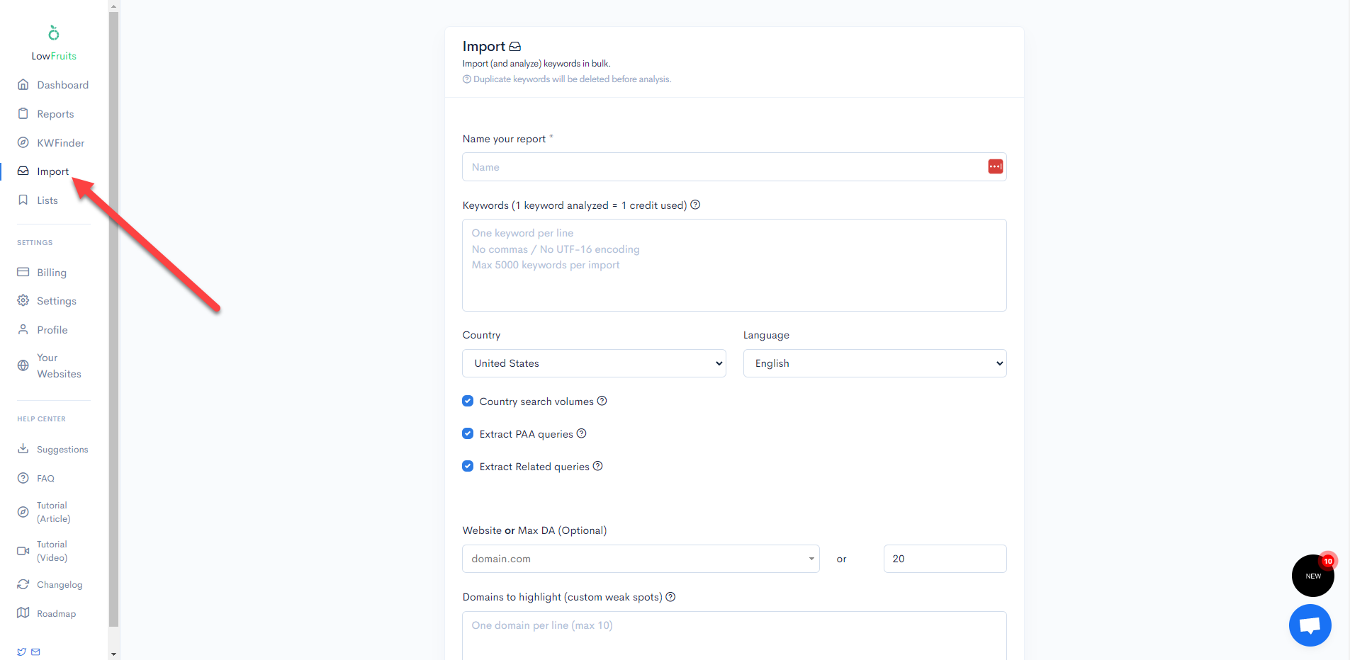 lowfruits import - how to do keyword research in seo