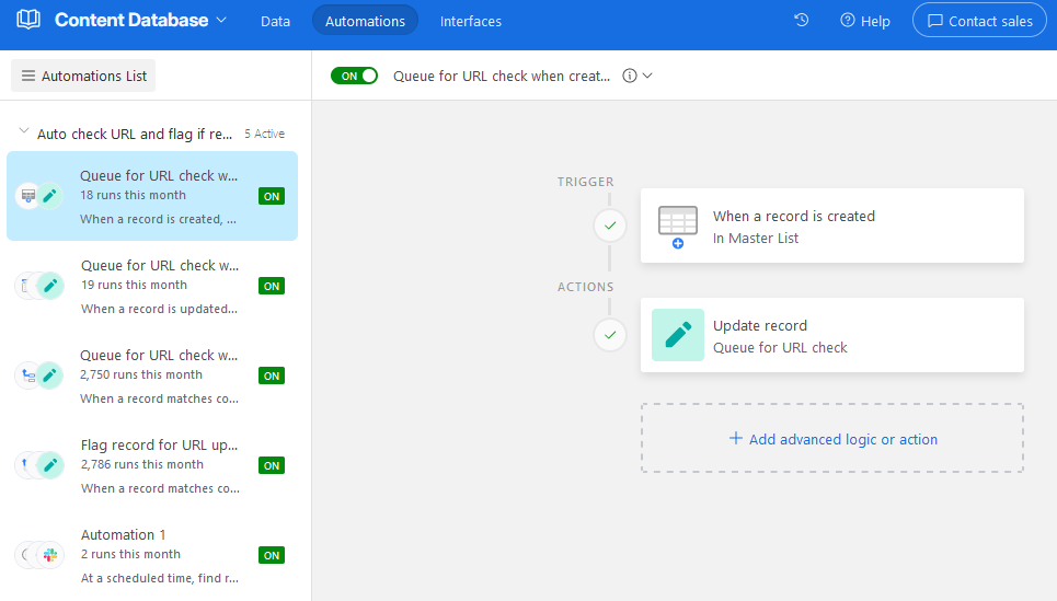 A screenshot showing Airtable automations.