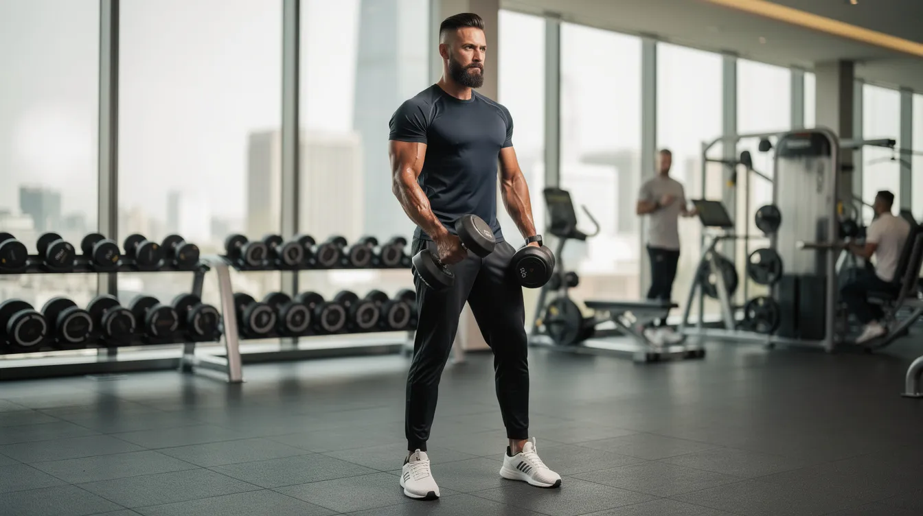 A high value man is seen lifting weights at the gym, embodying physical strength and a strong work ethic. His focused demeanor reflects self-respect and a commitment to self-development, showcasing the qualities that distinguish successful men in their pursuit of well-being and personal growth.