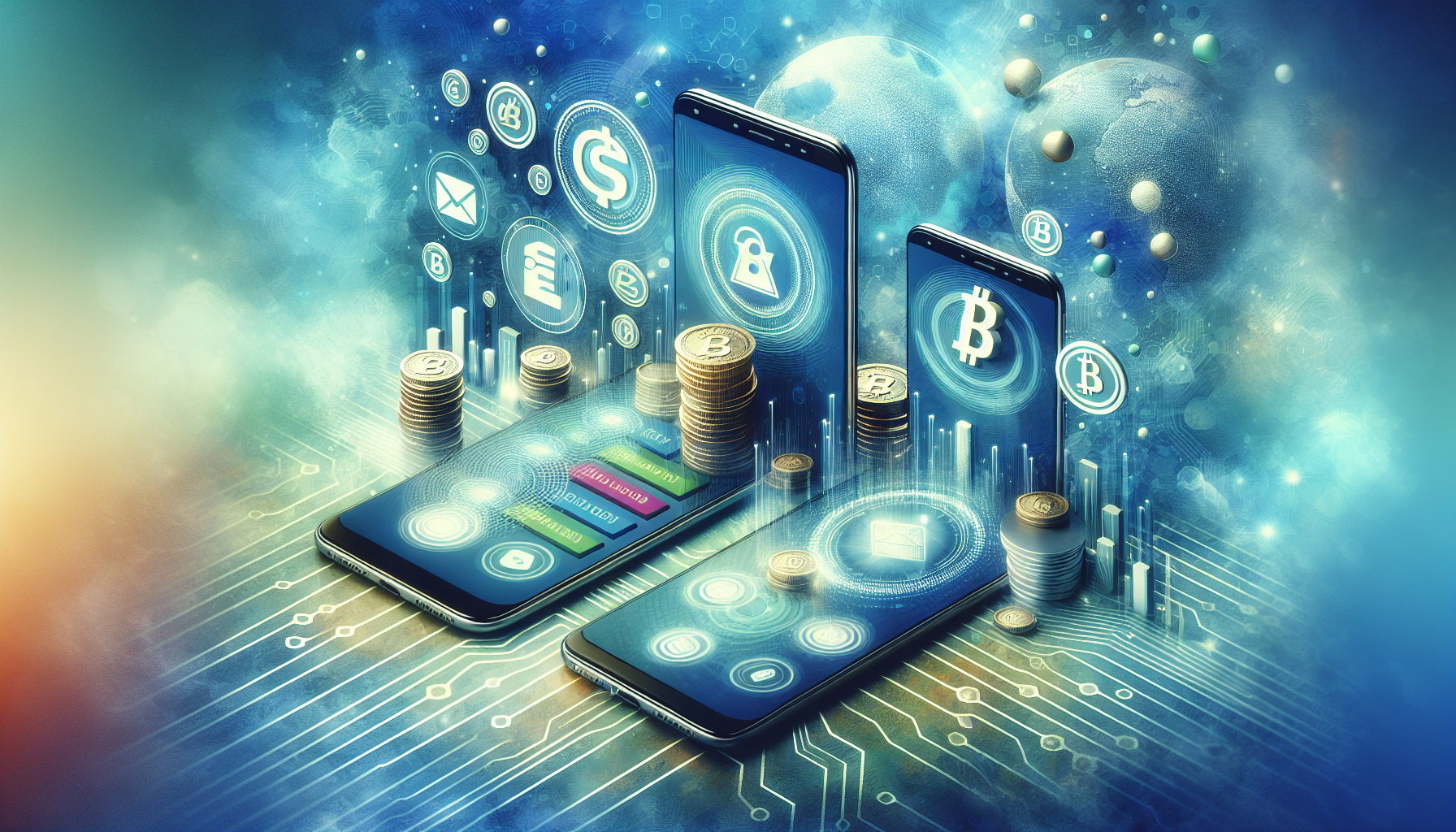 A colorful graphic illustrating the concept of digital business bank accounts.