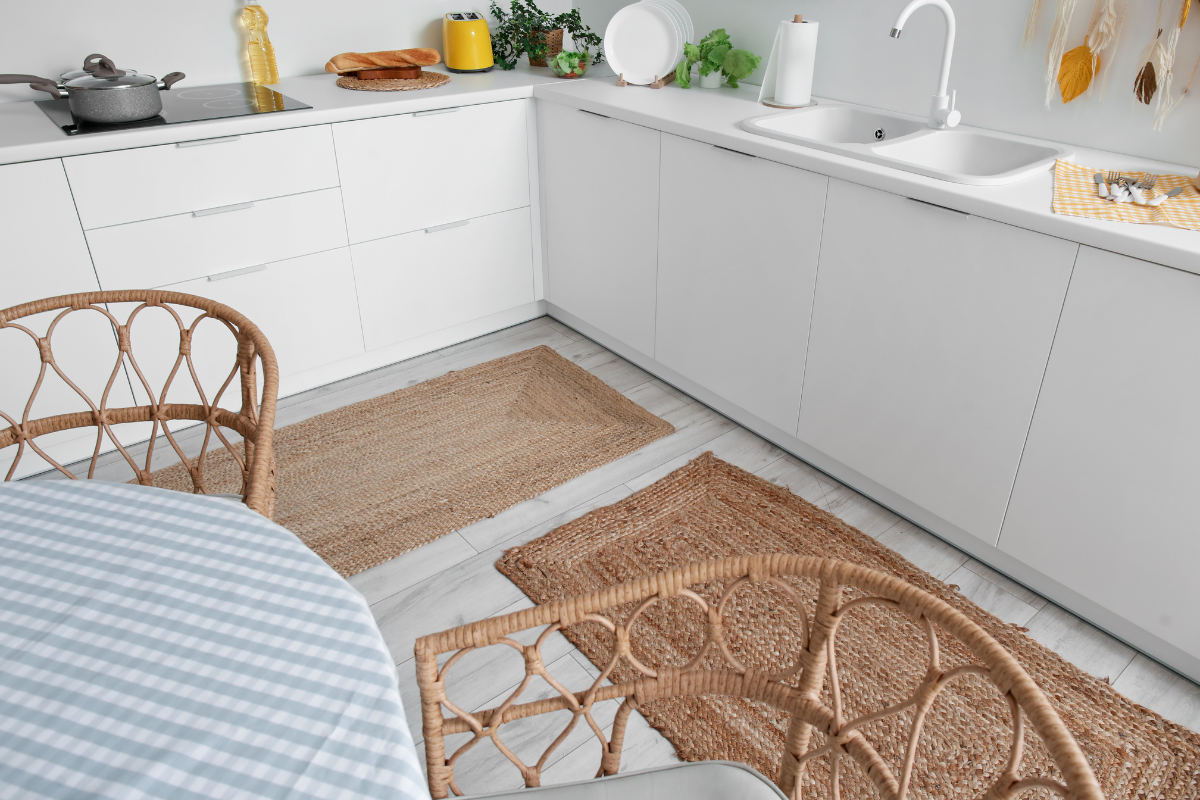 A stylish kitchen runner rugs adding texture and depth to the kitchen floor