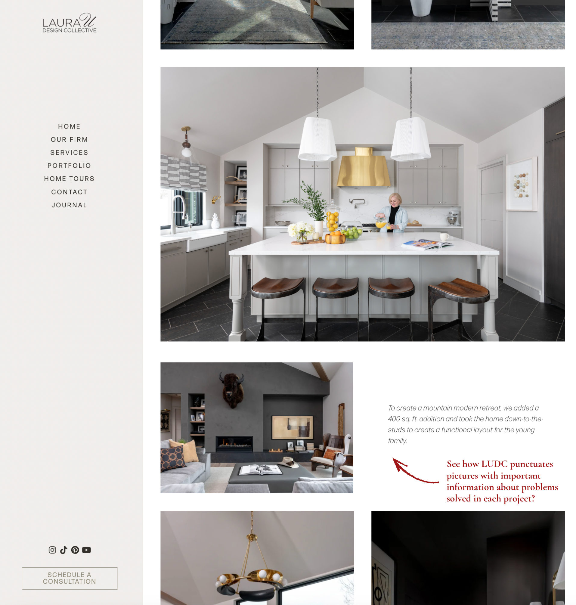 an interior design firm portfolio page