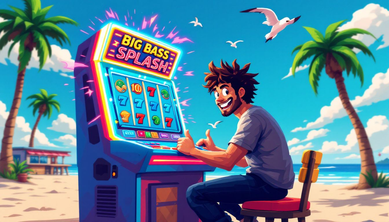 Ein Spieler, der den Big Bass Splash Slot in einer Demo-Version spielt.