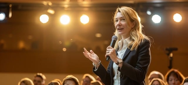 woman, speaker, microphone