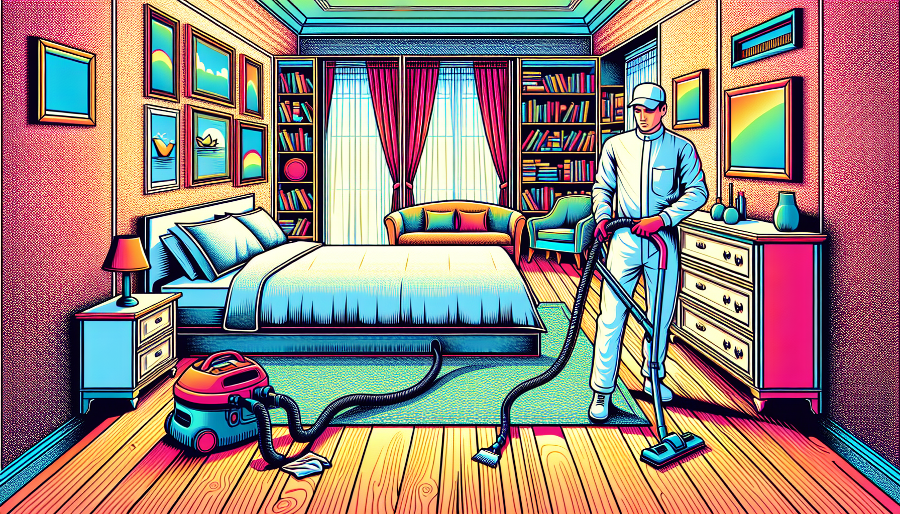 Professional cleaning of a bedroom