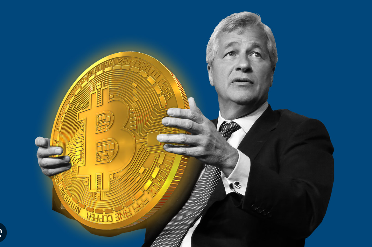 Jamie Dimon - institutional investors - institutional adoption - asset class - institutional capital - hedge funds - pension funds - corporate treasuries – bitcoin – blockchain – blockchain technology – crypto assets – digital assets - ethereum An image of Jamie Dimon from JP Morgan embracing Bitcoin.