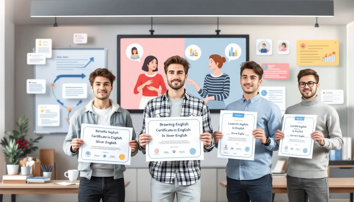 Estudiantes eligiendo un certificado de inglés según sus objetivos.