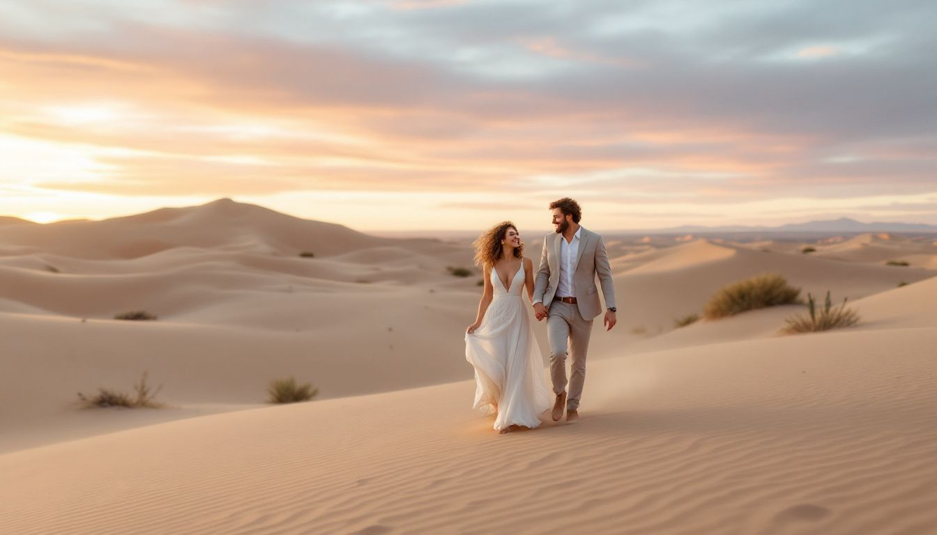 A couple enjoying their engagement session in a scenic location.