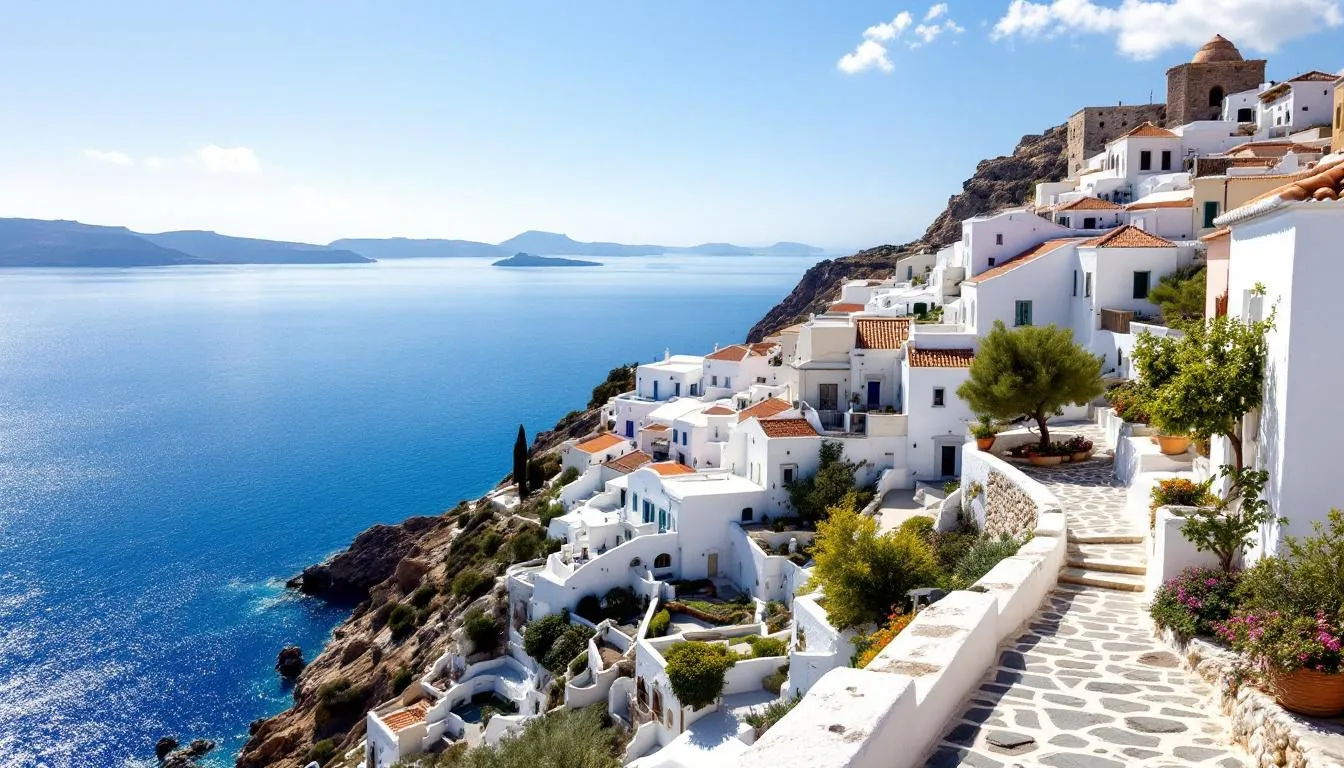 Malowniczy Lindos na Rodos z widokiem na Akropol i morze