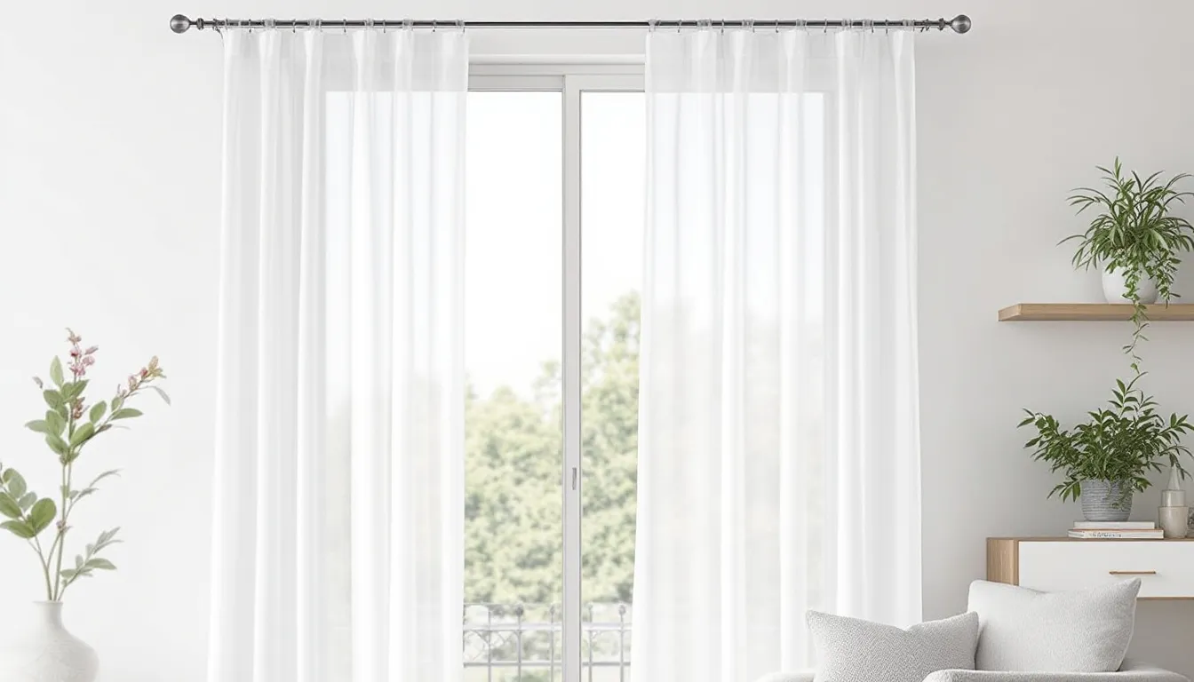 Temporary window treatments such as lightweight curtains and tension rods that enhance the decor without damaging rental walls.