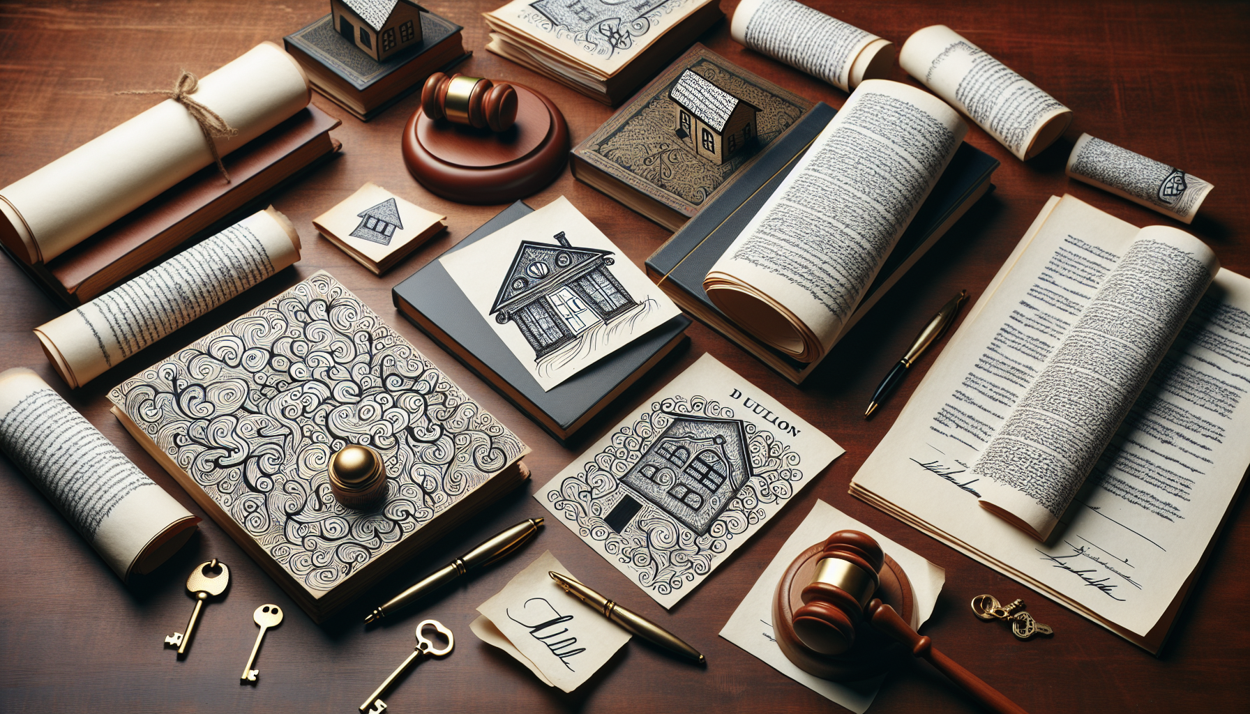 Illustration of legal documents and a gavel