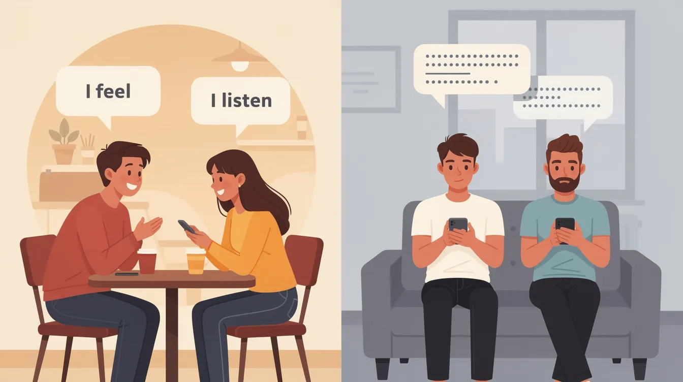 The image depicts a couple engaged in a conversation, illustrating the dynamics of anxious and avoidant attachment styles in romantic relationships. One partner appears anxious, seeking emotional closeness, while the other displays avoidant tendencies, creating a push-pull dynamic that highlights the complexities of their emotional connection.