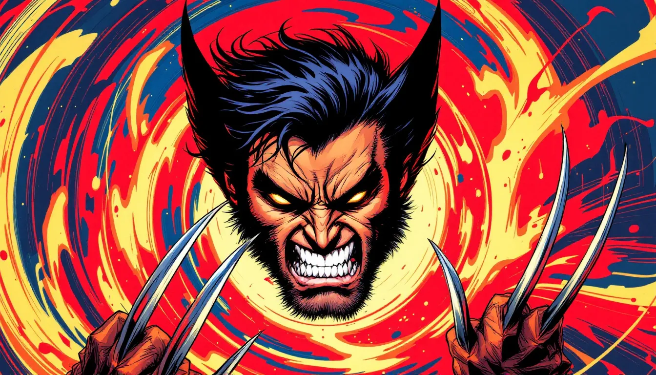 Close-up of Wolverine's head sculpt and claws from the action figure.
