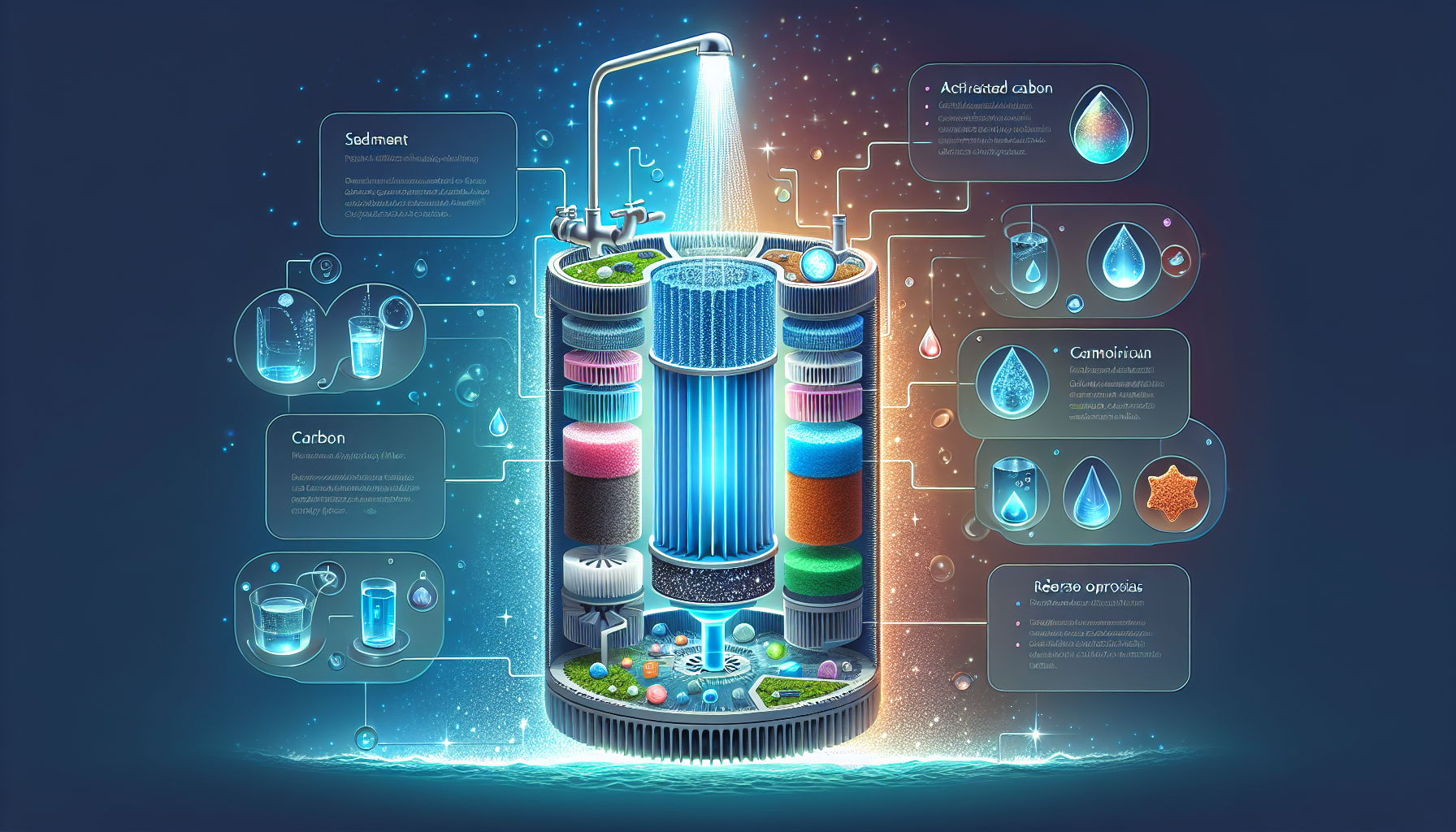 An illustration showing the key features of Puretec water filters.