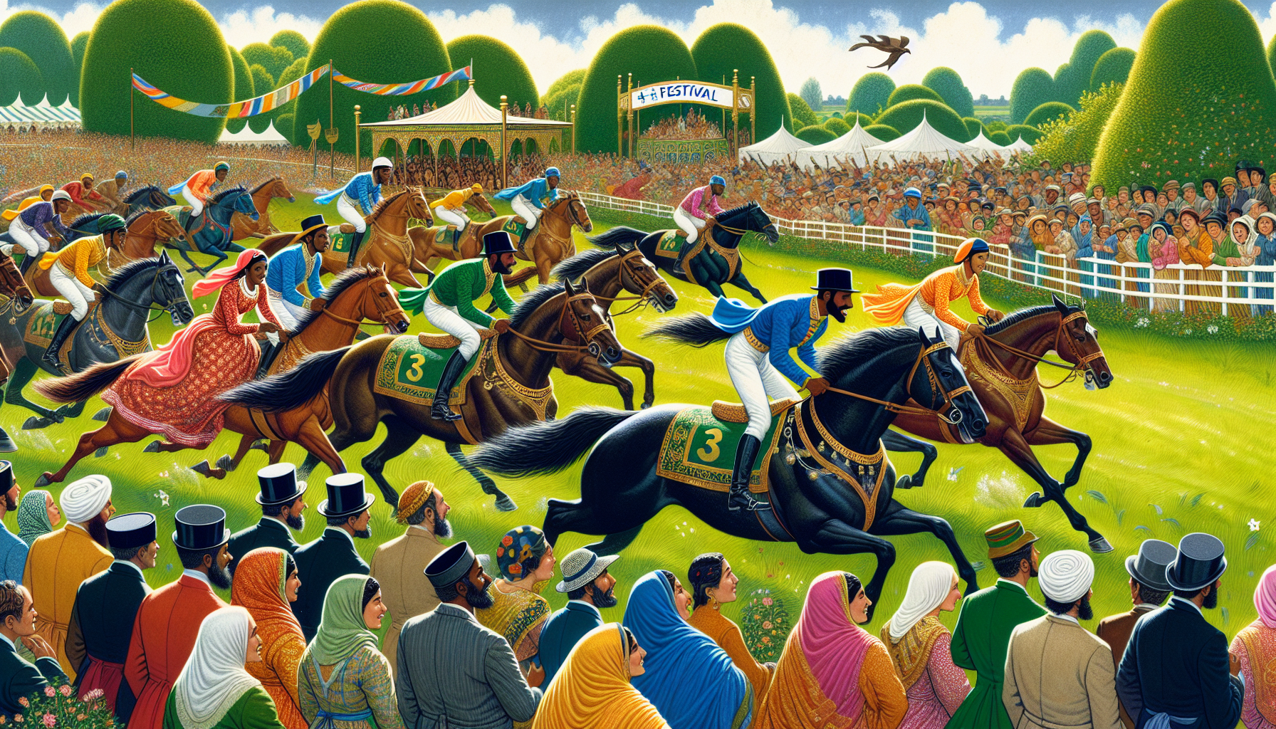 An illustration depicting the origins of the St Leger Festival, showcasing early horse racing events.