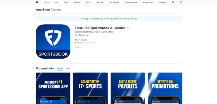 FanDuel preview at Apple App Store