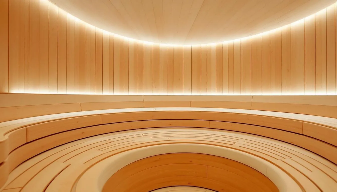 A cozy sauna interior featuring ergonomic seating and mood lighting for enhanced relaxation.