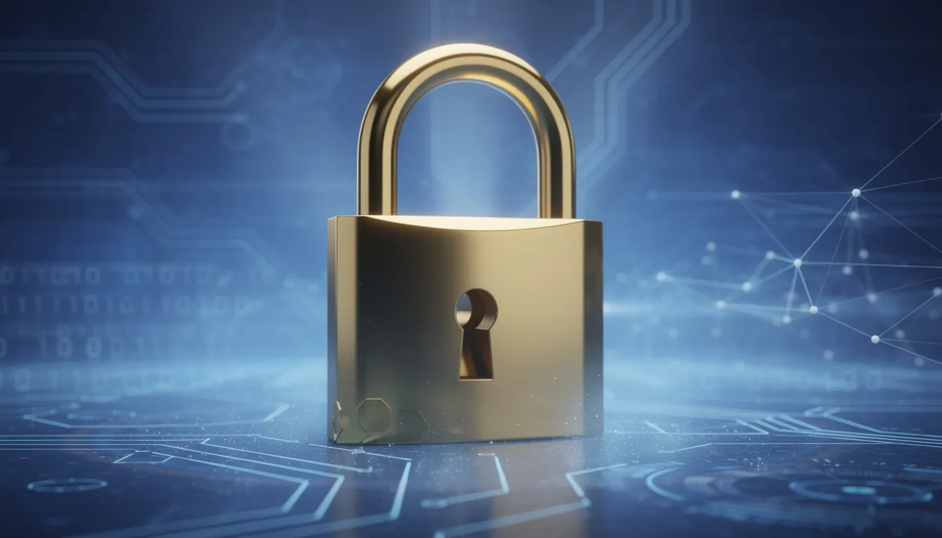 The image features a golden padlock prominently displayed against a blue digital background, symbolizing security and protection. This visual representation reflects themes commonly associated with online safety in the context of websites and digital performance.