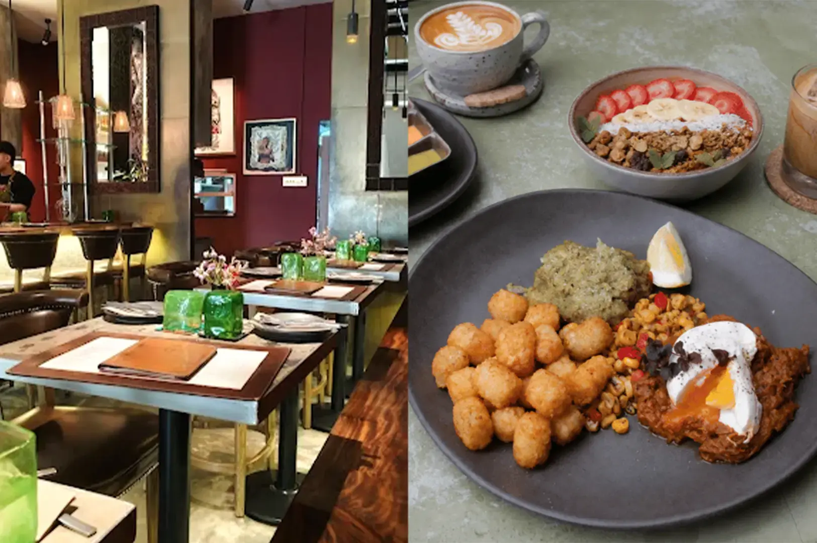 Kafe Utu interior with a classic cozy designed tables and wall decors and their African inspired menu items neatly arranged beside each other.
