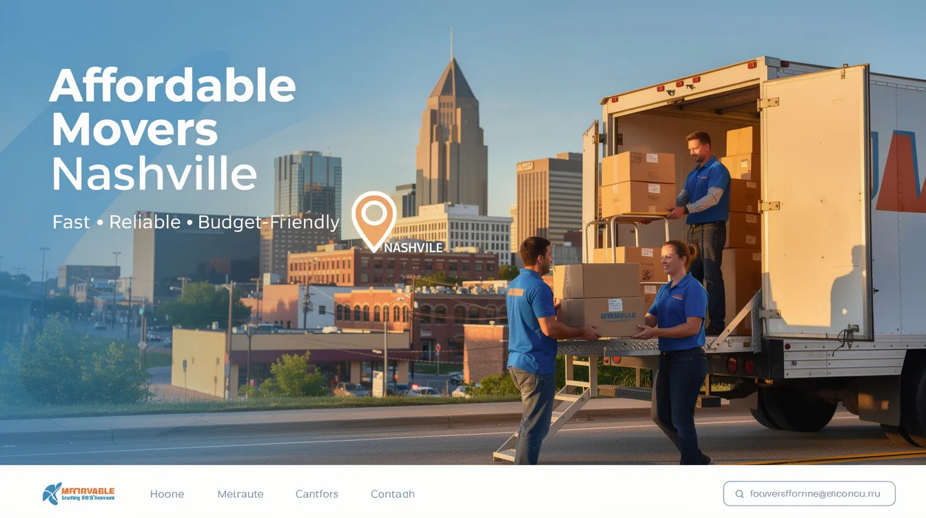 The image depicts a team of professional movers in Nashville, TN, efficiently loading a moving truck with boxes and furniture, showcasing their expertise in local and long distance moving services. Their friendly attitudes and commitment to customer satisfaction highlight the quality of this affordable moving company.