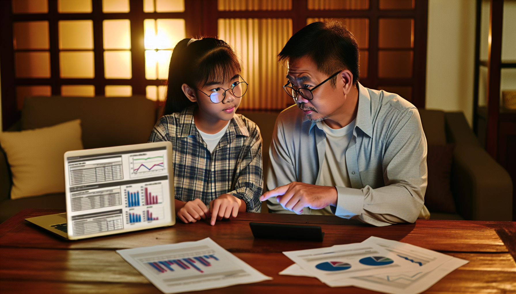 Photo of a parent and child discussing financial matters, representing opening and managing a Roth IRA for a child