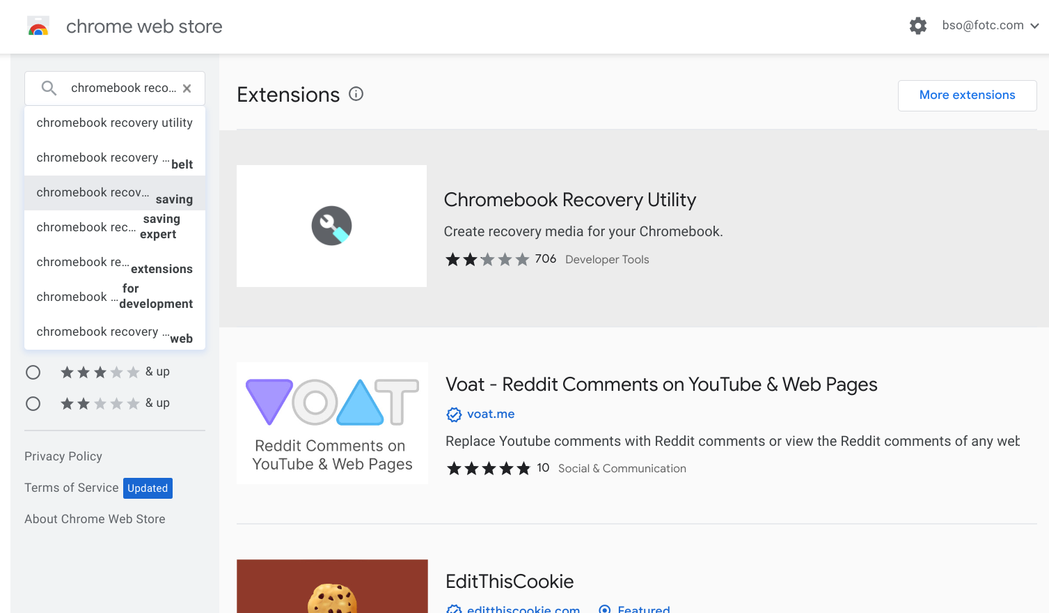 Search results for Chromebook Recovery Utility in Chrome Web Store