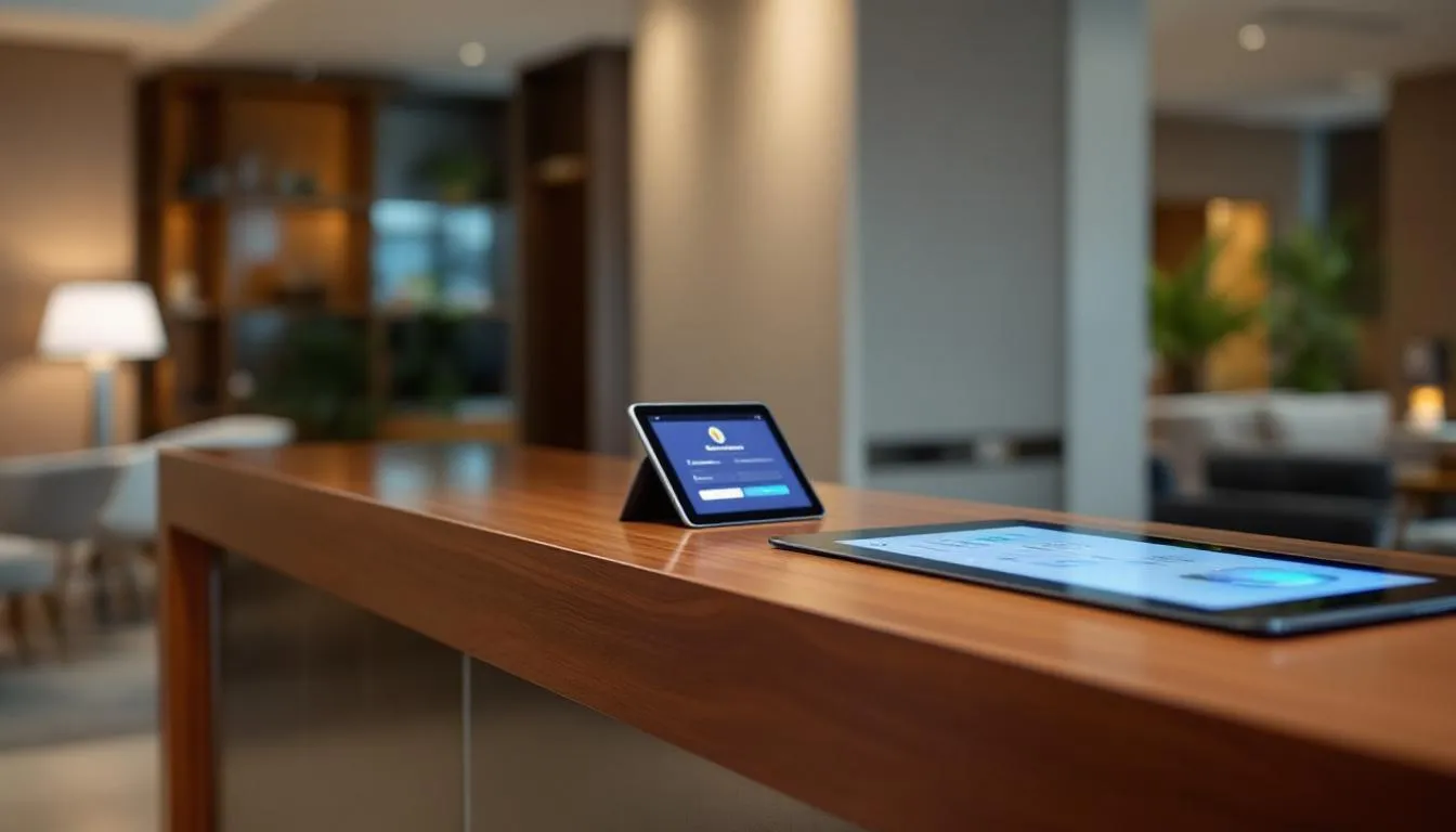 Tablet mit benutzerfreundlicher Hotel-Buchungsoberfläche.