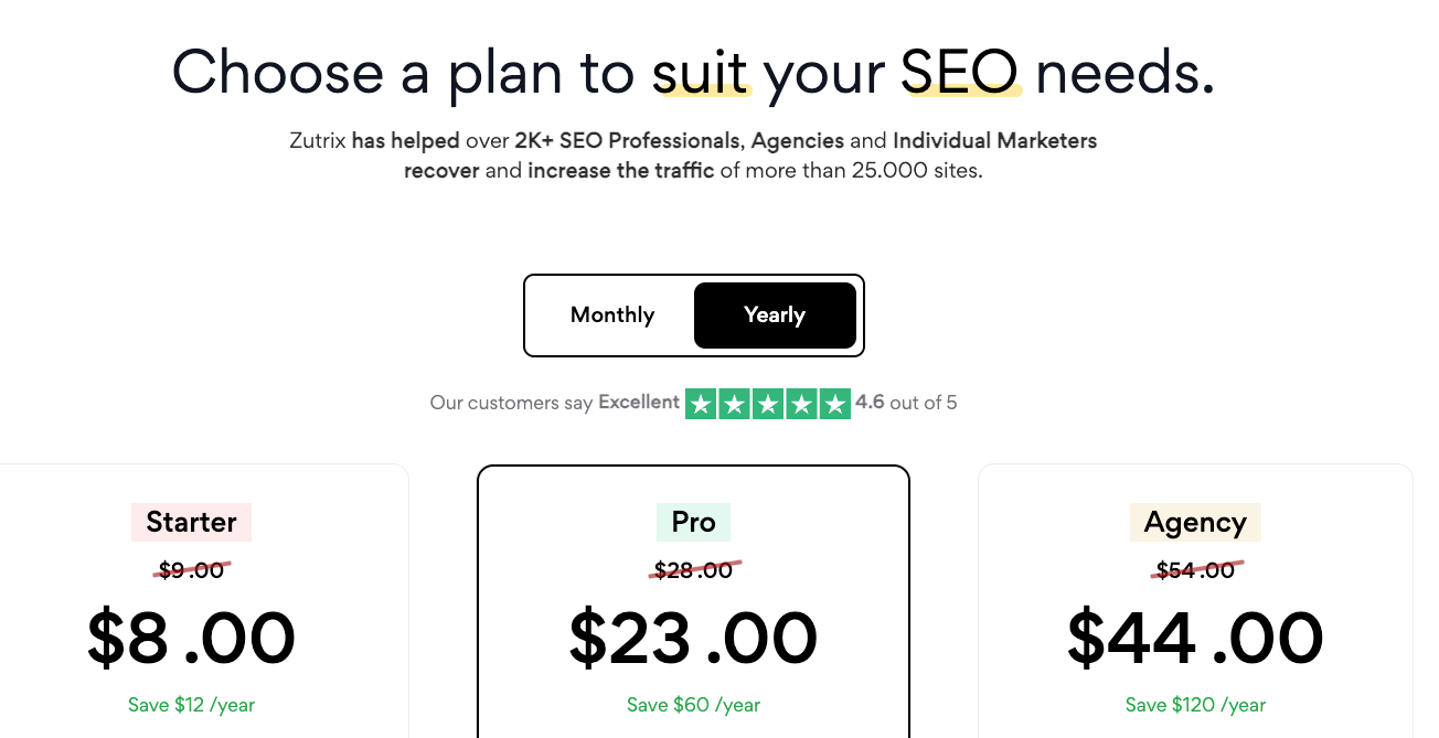 Zutrix's pricing options
