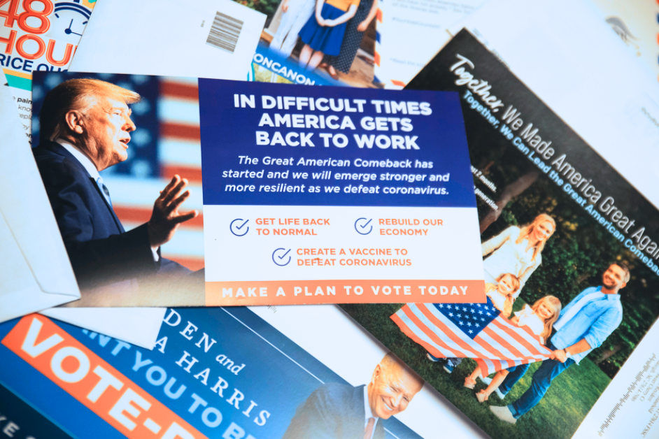 Donald Trump and Joe Biden political ad mailer flyers