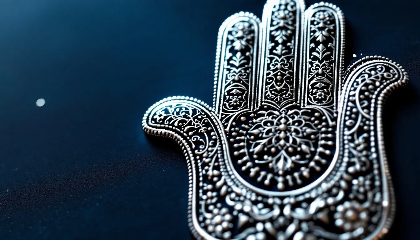 The image features a beautifully designed Hamsa hand, a popular protective symbol believed to ward off the evil eye and negative energy. This ancient talisman, often adorned with intricate patterns, is recognized across many cultures, including those in the Middle East and Mediterranean region, as a powerful shield against bad intentions and bad luck.