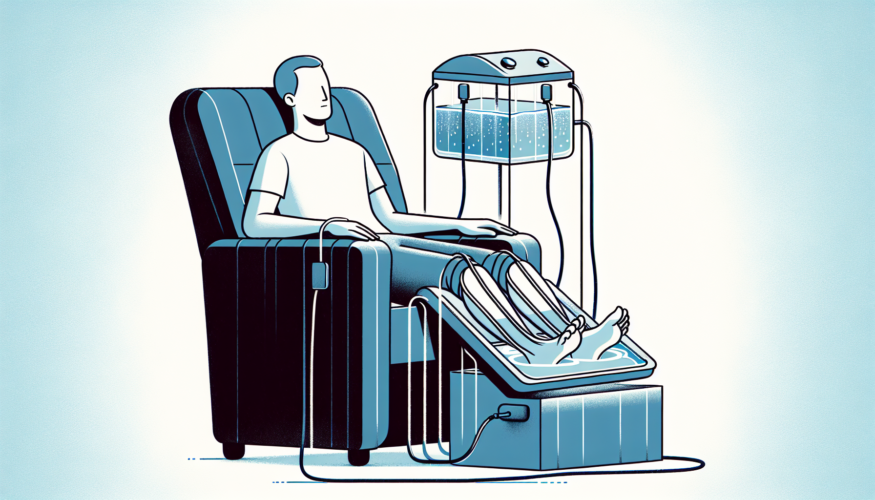 Illustration of hands and feet receiving iontophoresis treatment